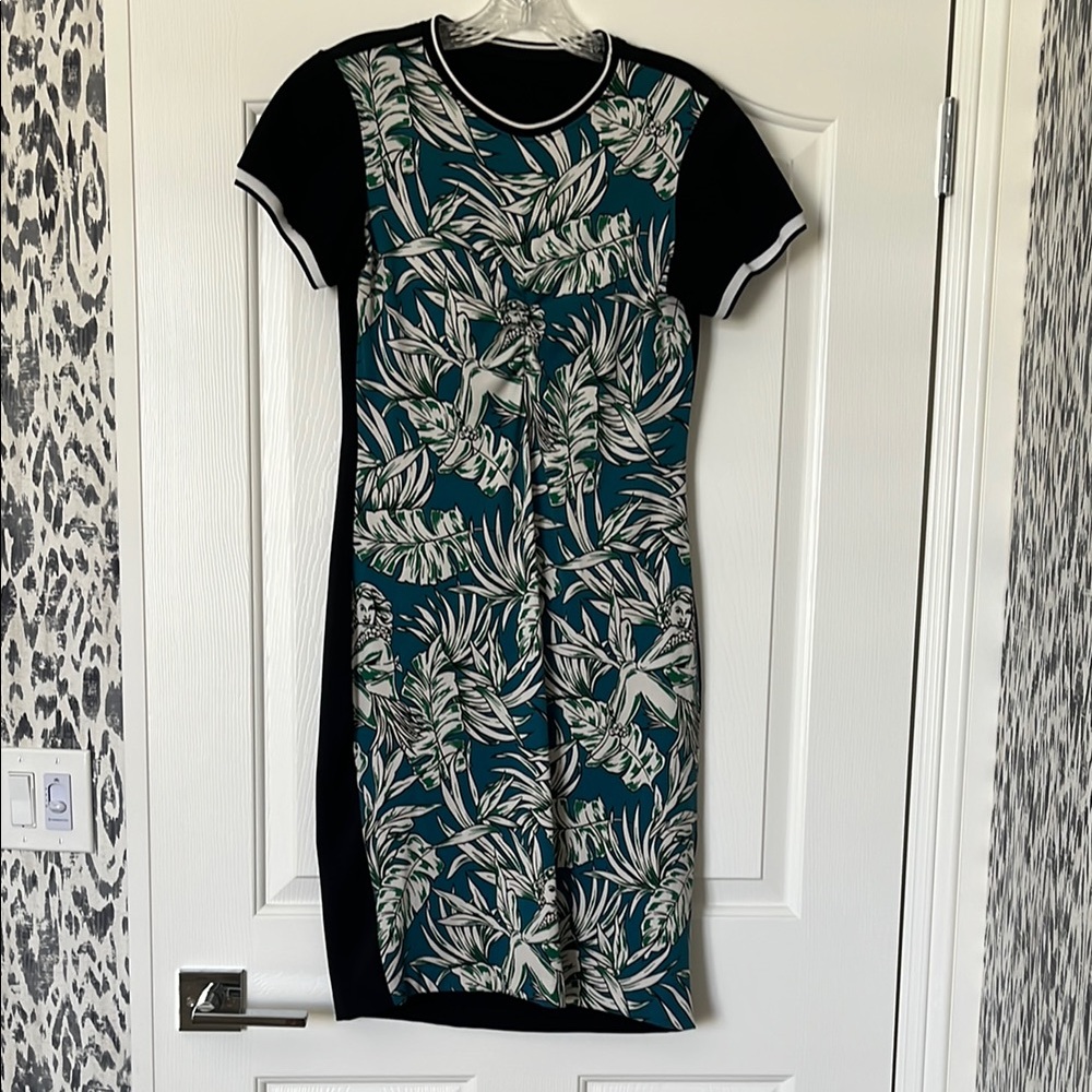 Zara Black and White Sheath Midi Dress